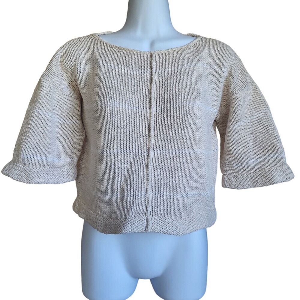 Vintage Carole Little Boho Classic Cropped Sweater Womens S Cream Long S…